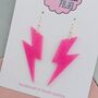 Neon Pink Glitter Lightning Bolt Earrings Small And Large, thumbnail 3 of 10
