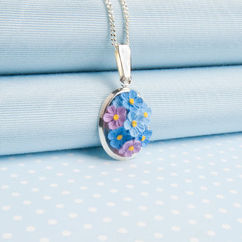 Hand Painted Forget Me Not Pendant Necklaces, 6 of 7