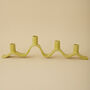 Handmade Chartreuse Wavy Ceramic Candelabra For Four Candles, thumbnail 3 of 9