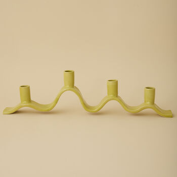 Handmade Chartreuse Wavy Ceramic Candelabra For Four Candles, 3 of 9