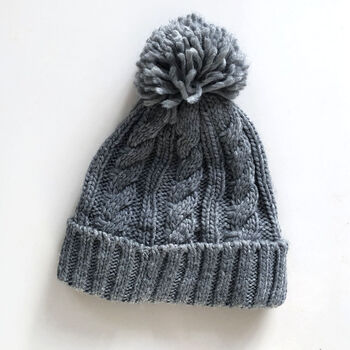 Fleece Lined Thick Cable Knit Bobble Hat, 5 of 6