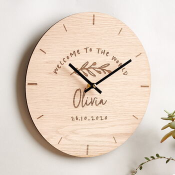 Personalised Wooden Newborn Clock, 2 of 4
