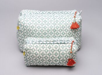 Circle Pattern Cotton Washbag In Soft Teal, 2 of 6