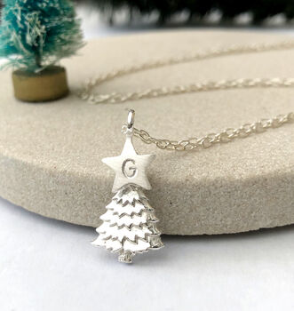 Christmas Tree And Initial Star Topper Necklace, 2 of 9