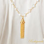 White Pearl Gold And Silver Tassel Charm Necklace, thumbnail 2 of 11