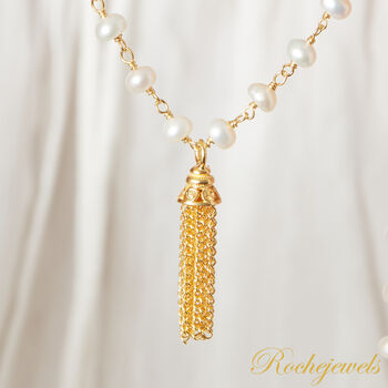 White Pearl Gold And Silver Tassel Charm Necklace, 2 of 11
