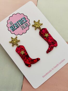 Glitter Cowboy Boot Earrings / Festival Fashion Dangles / Country Western Statement Jewellery / Line Dancing Earrings, 12 of 12