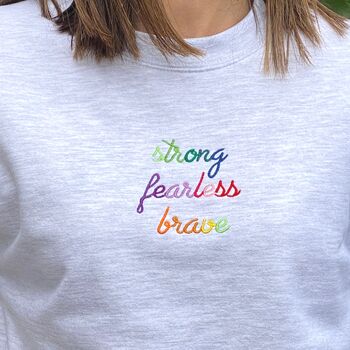 Strong Fearless Brave Embroidered Sweatshirt Grey, 2 of 2