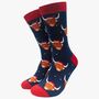 Men's Bamboo Socks Navy Red Highland Cow Santa Hat, thumbnail 2 of 3