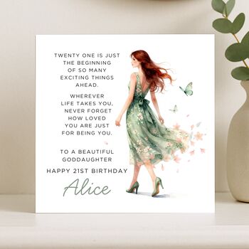 21st Birthday Card With Message Personalised For Goddaughter, 7 of 8