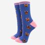 Women's Bamboo Socks Blue French Bulldogs, thumbnail 2 of 4