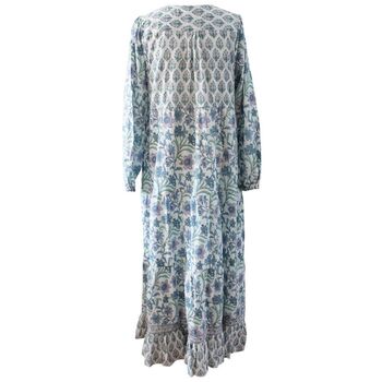 Block Printed Lilac Blue Floral Cotton Dress 'Cassidy', 8 of 8
