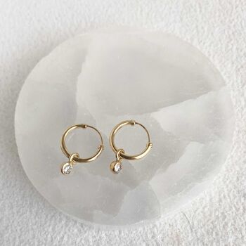 Cushion Cut Diamond Hoops On Solid Gold, 2 of 7