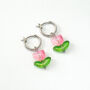 Tulip Flower Drop Hoop Earrings, thumbnail 2 of 2