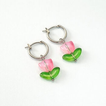 Tulip Flower Drop Hoop Earrings, 2 of 2