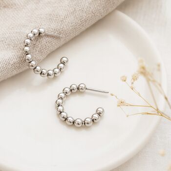 Recycled Sterling Silver Beaded Hoop Earrings – 21mm, 3 of 4