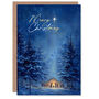 Nativity Scene In Snowy Winter Pine Tree Forest Christmas Card, thumbnail 1 of 4