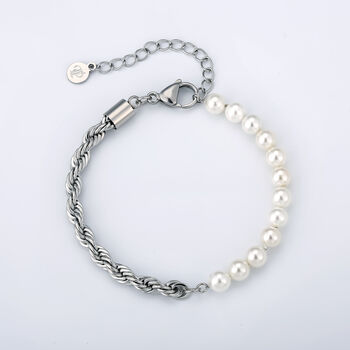 Half Gold Half Pearl Bracelet Chain For Men, 5 of 6