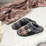 Ladies Tartan Slippers Dark Grey, thumbnail 2 of 3