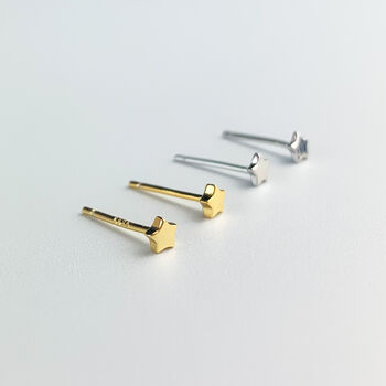 Sterling Silver Tiny Simple Star Stud Earrings, 2 of 4