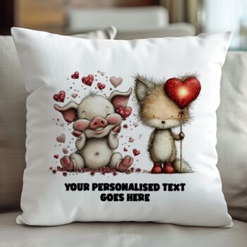 Personalised Whimsical Valentine Anniversary Love Animals Cushion, 5 of 11