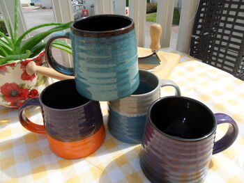 Set Of Four Reactive Glaze Brûlée Mugs In Assorted Alternative Glazes, 9 of 11