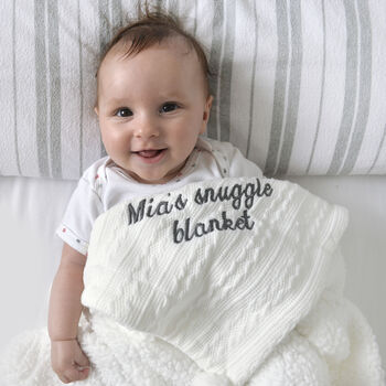 Personalised White Cable Knit Pom Pom Blanket, 3 of 8