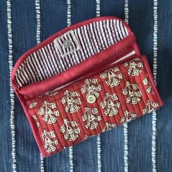 Quilted Block Print Toiletry Roll Up Pouch: Travel Kit, 3 of 11