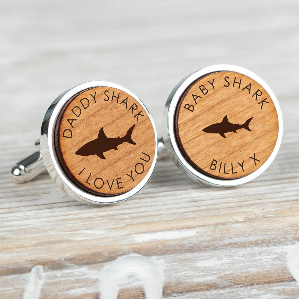Image of Personalised 'Daddy Shark/Baby Shark' Wooden Cufflinks