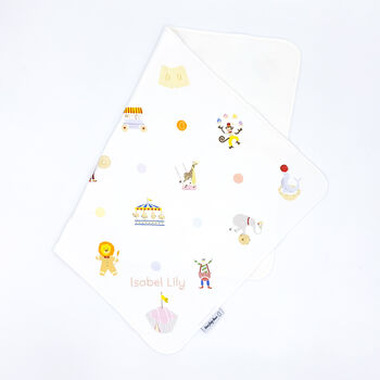 Personalised Circus Print Baby Blanket, 2 of 6
