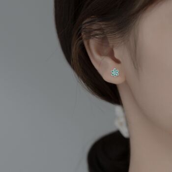 Sterling Silver Dainty Blue Flower Stud Earrings, 2 of 5