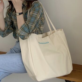 Extra Large Pastel Canvas Shoulder Tote Bag For School, 5 of 9
