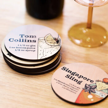 Personalised Plywood Square Cocktail Recipe Coaster Set, 4 of 12