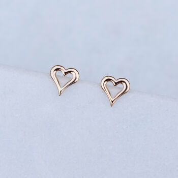 Open Heart 9ct Gold Stud Earrings, 2 of 5