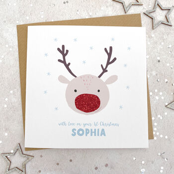 Glittery Reindeer 1st Christmas Card, 2 of 4