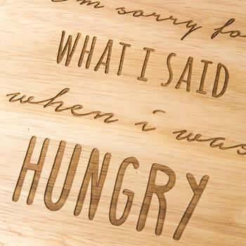 Engraved 'When I Was Hungry' Wooden Chopping Board, 3 of 5