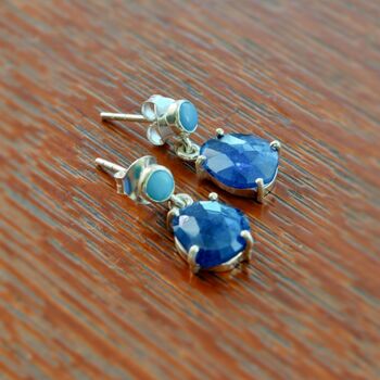 Turquoise Sapphire Silver Earrings, 4 of 6
