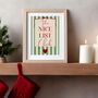 A4 Christmas Art Print, The Nice List Club, Green Stripes, thumbnail 3 of 5
