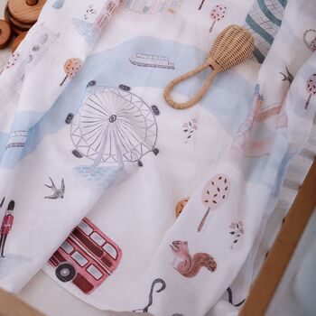 Muslin Baby Swaddle Blanket Newborn Baby Shower Gift Super Soft 100% Cotton London, 3 of 7