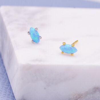 Sterling Silver Tiny Opal Marquise Stud Earrings, 2 of 8