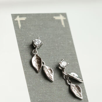 Sterling Silver Leaf Dangle Earrings, 3 of 6