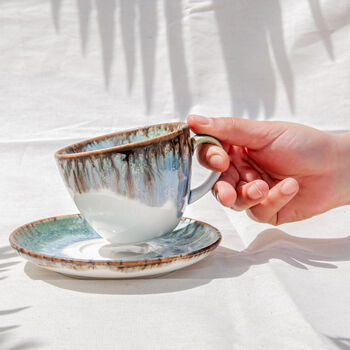 Turquoise Set Of Two Porcelain Tea Cup With Saucer, 2 of 9