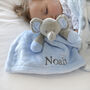 Personalised Blue Elephant Baby Comforter, thumbnail 3 of 5