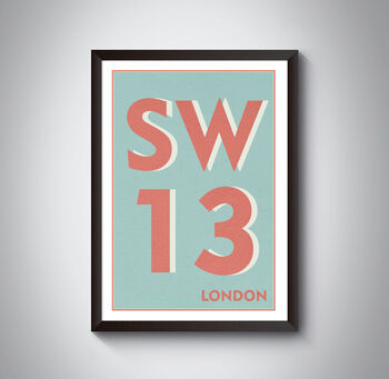 Sw13 Barnes, London Postcode Typography Print, 6 of 10