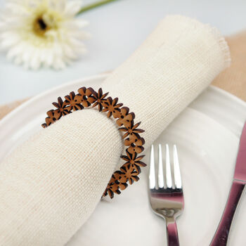 Floral Wooden Napkin Rings Set, 3 of 10