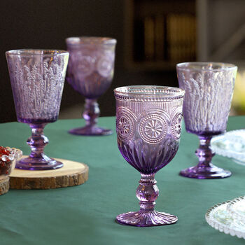 Set Of Four Purple Embossed Wine Goblets, 3 of 6