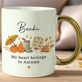 Personalised Autumn Gold Handled Mug, 2 of 3