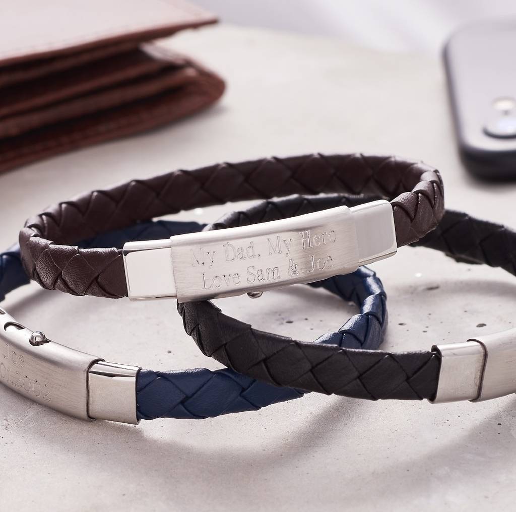 personalised adjustable leather bracelet for men by suzy q designs