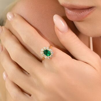 Emerald Halo Engagement Ring In Sterling Silver And Gold, 5 of 12