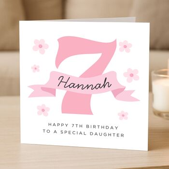 Personalised 7th Pink Birthday Card For Daughter, 2 of 4